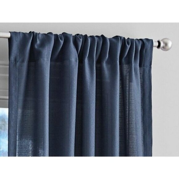 Nwt Mainstays 37x95 Indigo Blue Rod Pocket Panel Pair Curtain Set - Picture 2 of 3